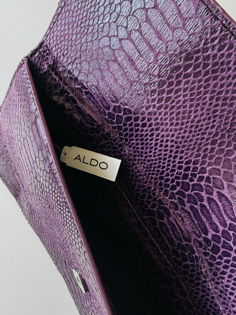 ALDO Purple Snake-Embossed Wristlet Clutch